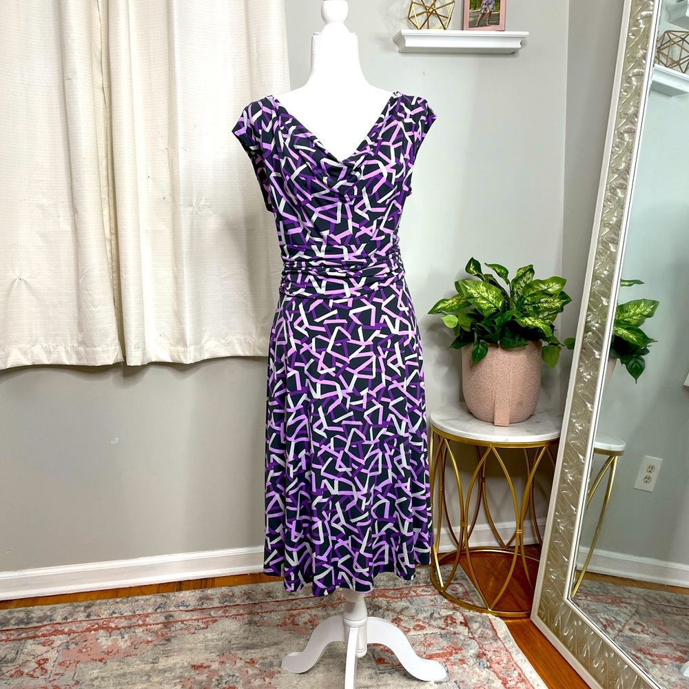 New York & Company Purple Geometric Midi Dress